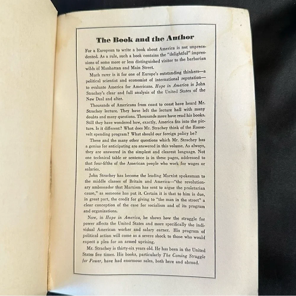 Vintage Book - Hope in America ‘The Struggle for Power in US’ paperback 1938